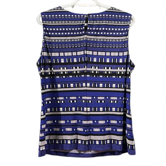 Calvin Klein Womens Pleated Neck Top Jersey Stretch Black Blue Sleeveless Size L - Picture 3 of 8